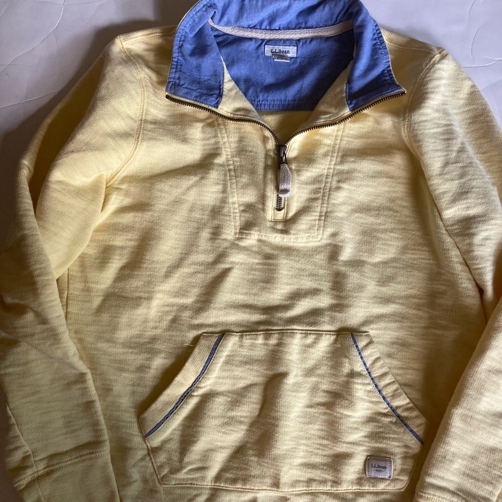 l. l. bean lakewashed quarter zip sweatshirt sunny yellow small EUC